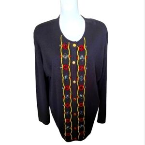 Vintage Leslie Fay Black Beaded Buttoned Cardigan 2X